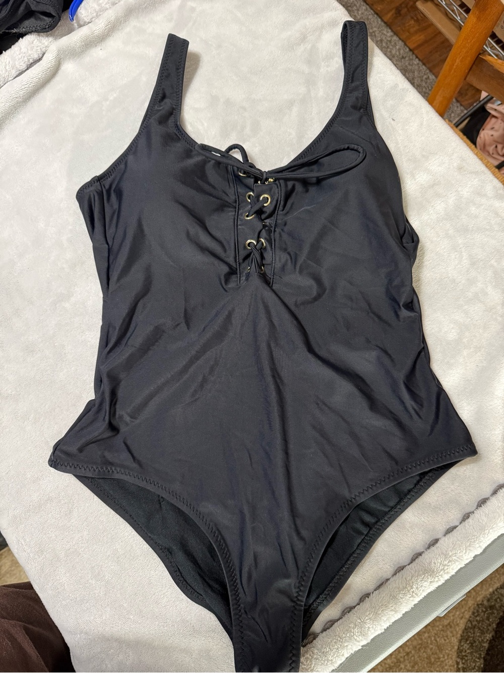 Classic Black Lace-Up Women’s One-Piece Swimsuit